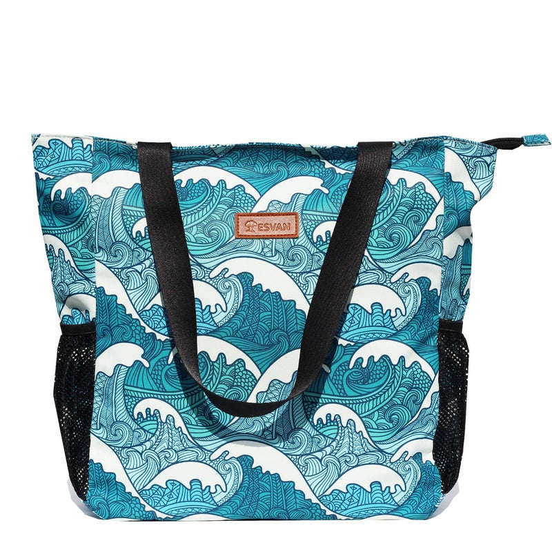 ESVAN Original Floral Water Resistant Large Tote Bag Shoulder Bag for Gym Beach Travel Daily Bags Upgraded ([X] Wave) - Image 2